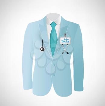 Close up of a doctors lab blue coat. Vector illustration