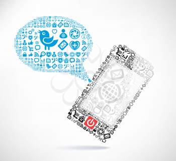 Mobile phone text message balloons made ??of icons. Vector illustration