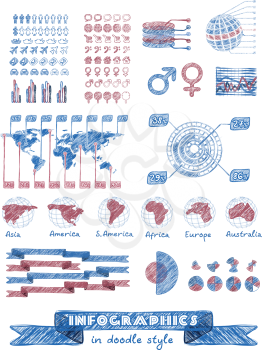 Infographics in doodle style. Vector hand drawn design elements