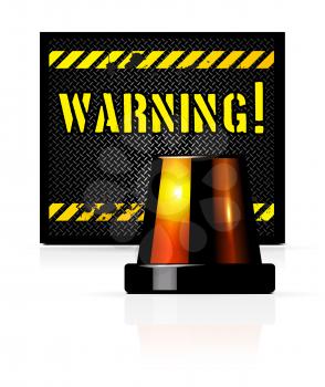Royalty Free Clipart Image of a Warning Sign and Flashing Light