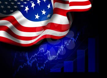 Market Financial Data with flag of USA, as an indicator of changes in the economy. Vector illustration