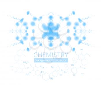 Molecule illustration over blue background with copyspace for your text