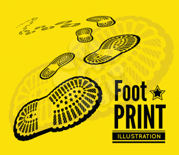 Shoe print vector illustration on yellow background