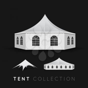 Set of tents. Vector illustration on dark background