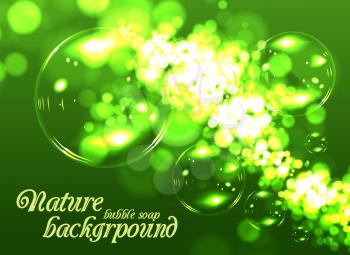 Bubble soap background. Green nature vector illustration