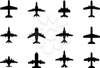 Vector icons of airplanes on white background