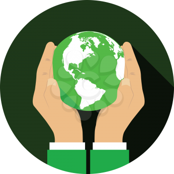 Hands gently holding a globe. Vector illustration in flat style