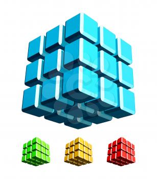 Cube 3d with fillet edge illustration color set