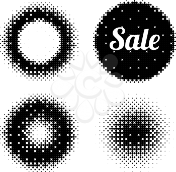 Set of vector abstract halftone illustrations on white background
