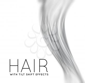 Closeup of long human hair with tilt shift effects. Vector illustraion on grey background