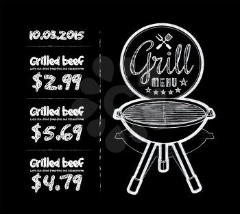 Barbecue grill chalkboard vector illustration on black background