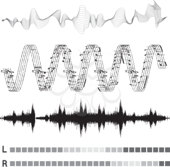 Vector sound waves set on white background