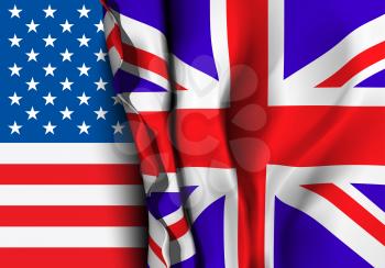 Flag of United Kingdom over the USA flag. Vector illustration that can be used as a concept of trade and political relations between the two countries