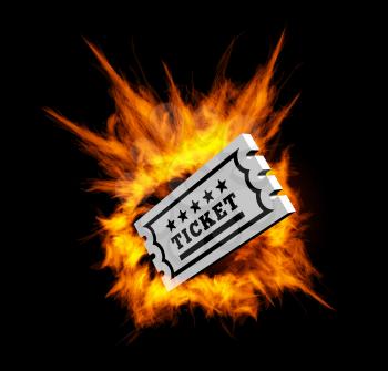 Burning ticket. Vector illustration with fire on a black background