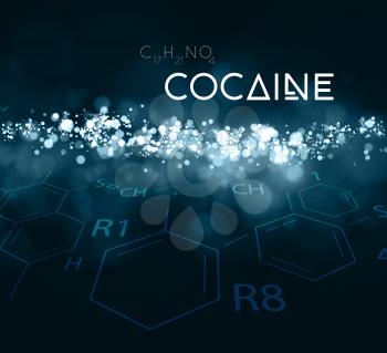 Cocaine powder with the chemical formula. Vector illustration