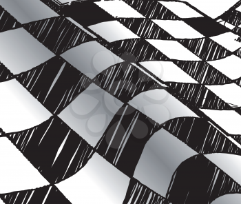 Drawing checkered flag in the dynamic style. Vector illustration