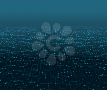 Water Surface. Wavy Grid Background. 3d Abstract Vector Illustration.