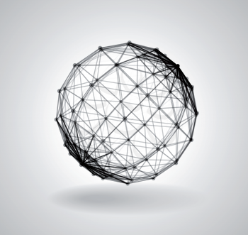 Wireframe Polygonal Element. 3D Sphere with Lines and Dots. Vector illustration