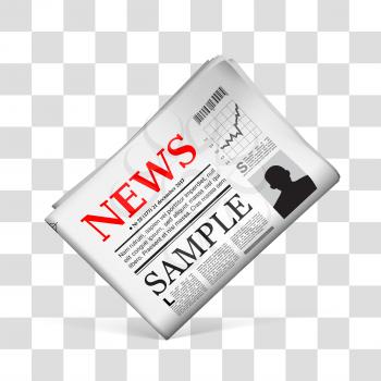 Blank newspaper with perforated edges and texture on checkered background.  Vector illustration