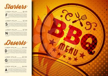 BBQ brochure menu design. Vector template illustration