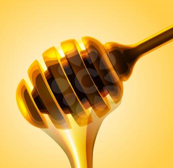 Honey stick vector close up illustration on yellow background
