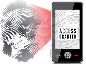 Smartphone scanning a fingerprint. Vector illustration on white background