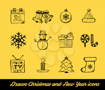 Christmas Drawn. Vector Illustration on yellow background
