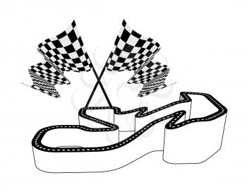 Driving racing circuit with a relief showing the height of the road above sea level. Three-dimensional vector illustration with checkered flag