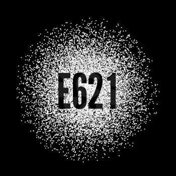 E621 Monosodium Glutamate white powder. Vector illustration on black background