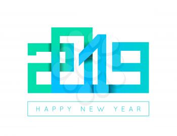 2019 Happy New Year congratulation. Origami paper cut vector illustration