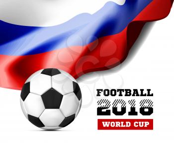 World Championship Football 2018 Background Soccer Russia with flag and football ball. Vector illustration on white