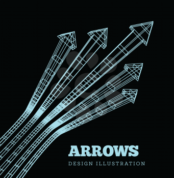 A set of arrows in the concept of the championship or competition. Drawing blue print style. Vector illustration on black