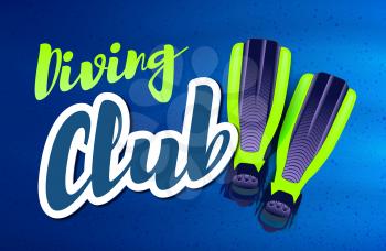 Diving club. Vector illustration with flippers on background