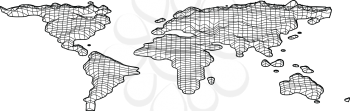 World map grid in bevel emboss style. Topography map of world. Vector illustration on white background