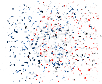 Confetti in red, blue and white colors on a white background. Vector illustration