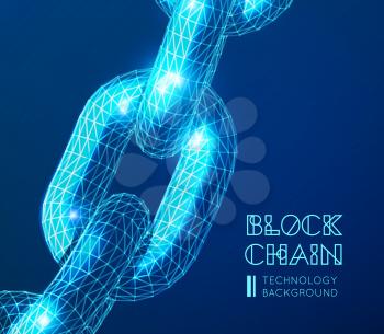 Realistic chain made from line and dot connection. Triangular design. Block chain concept. Vector illustration for the concept of networking or teamwork on blue background