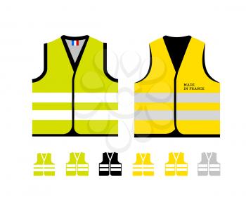 Yellow and light green reflective vests, as a symbol of protests in France against rising fuel prices. Yellow jacket revolution. Vector illustration on white background