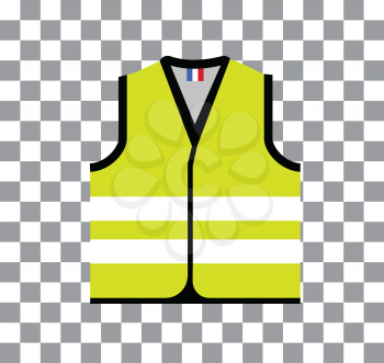 Yellow vest, as a symbol of protests in France against rising fuel prices. Yellow jacket revolution. Vector illustration on checkered transparency background