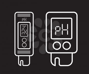 Acidity meter pH. The chemical testers. Icons of thin lines on a black background. Vector illustration