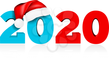 Happy New Year 2020. Figures under the hat of Santa Claus. Vector illustration on white background