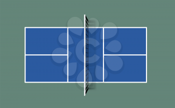 Pickleball field. Top view vector illustration with grid and shadow on green background