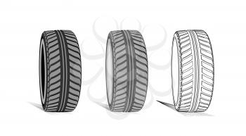 Car tire with tire marks on a white background. Vector illustration
