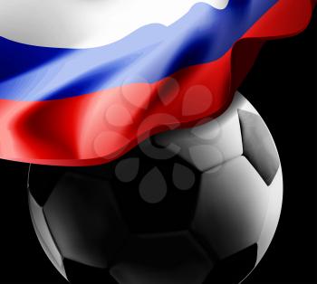 World Championship Football 2018 Background Soccer Russia with flag and football ball. Vector illustration on black