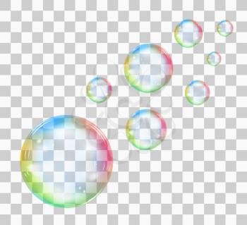Rainbow soap bubble on a transparent background. Realistic vector illustration