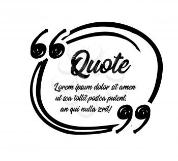 Drawn quotes and a frame to highlight the frame, quotes and other text in the article, or as a separate element. Vector illustration on white background