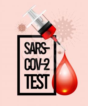 Test for coronavirus with a syringe and a drop of blood. Vector illustration