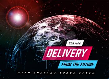 Delivery service design background with planet. Logistic concept. Vector illustration