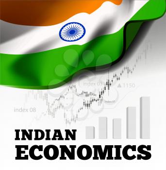 Indian economic vector illustration with flag of the India on light grey background