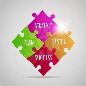 Jigsaw SWOT analysis strategy. Vector project management illustration on white