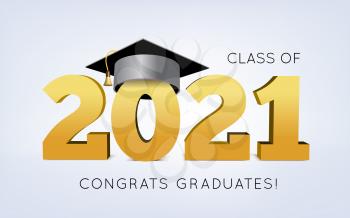 Graduation Class of 2021 with cap. 3d Vector illustration on light background
